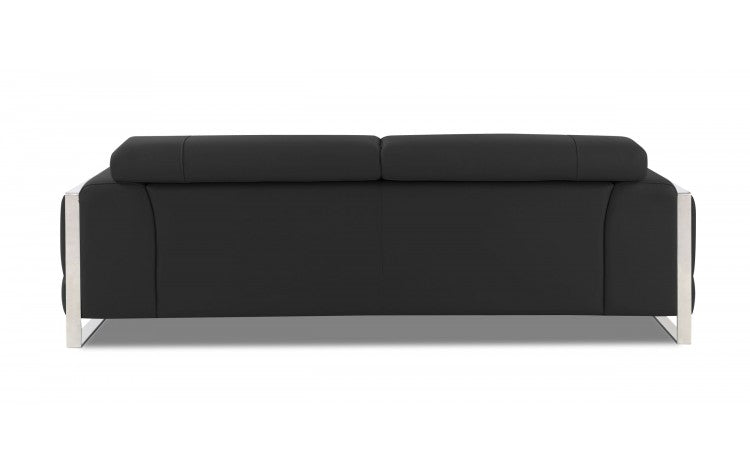 89" Dark Gray And Silver Genuine Leather Sofa
