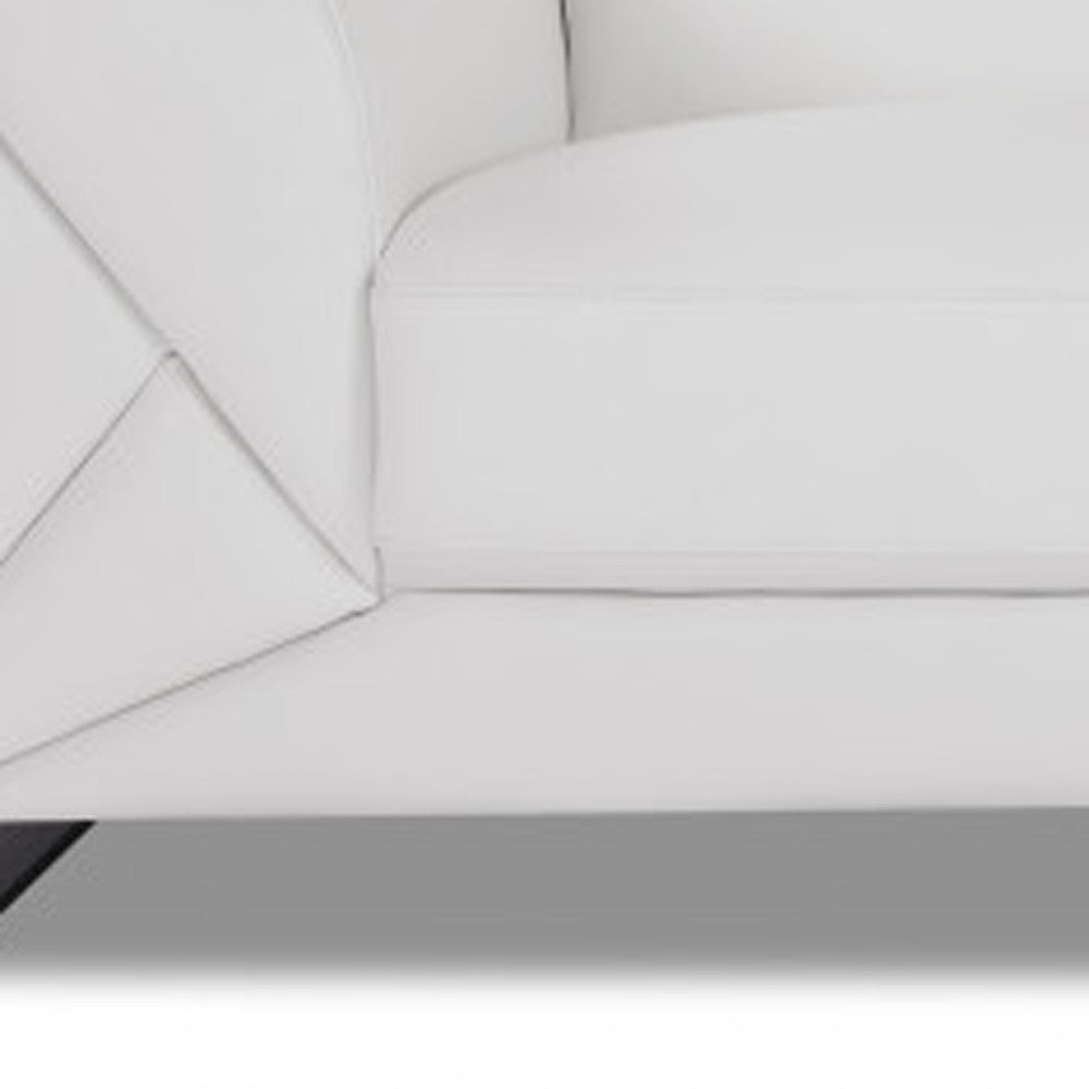 89" White And Gunmetal Genuine Leather Sofa