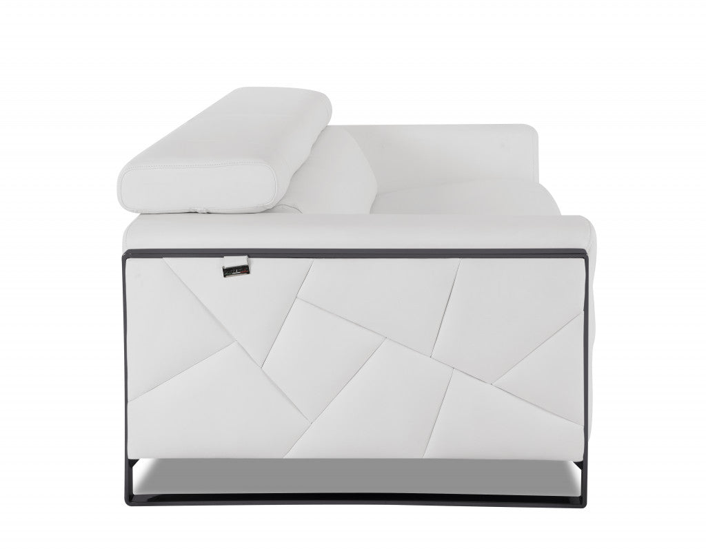 89" White And Gunmetal Genuine Leather Sofa