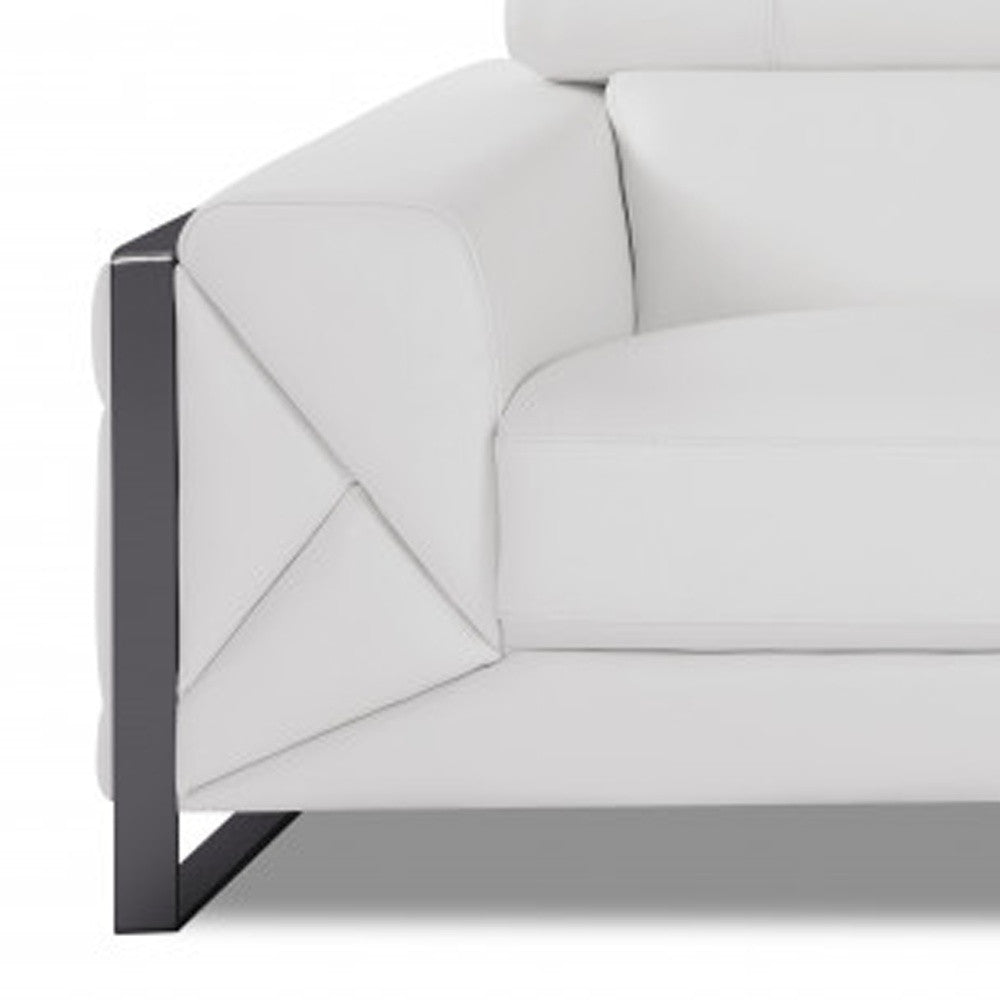 89" White And Gunmetal Genuine Leather Sofa