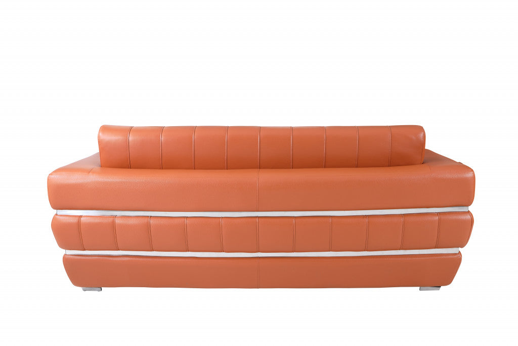 89" Camel And Silver Genuine Leather Sofa