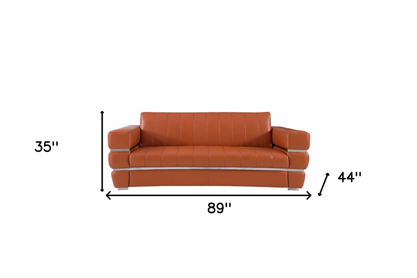 89" Camel And Silver Genuine Leather Sofa