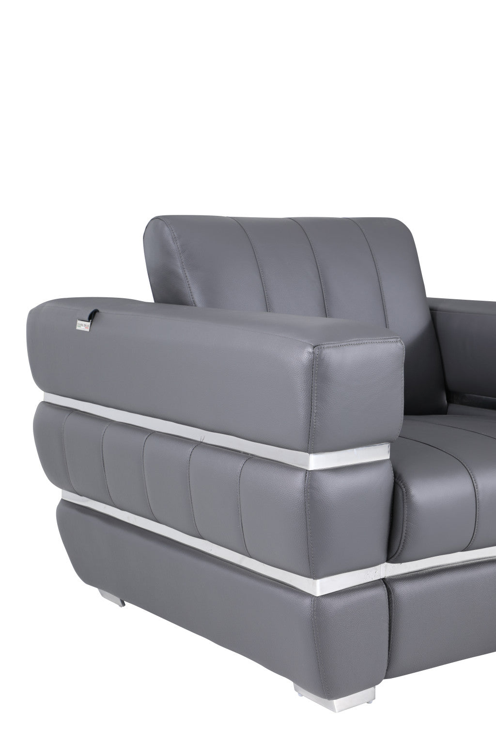 89" Dark Gray And Silver Genuine Leather Sofa