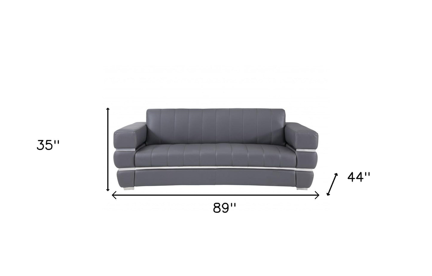 89" Dark Gray And Silver Genuine Leather Sofa