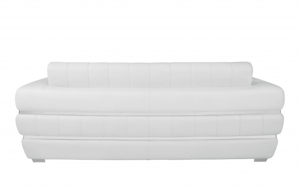89" White And Silver Genuine Leather Sofa