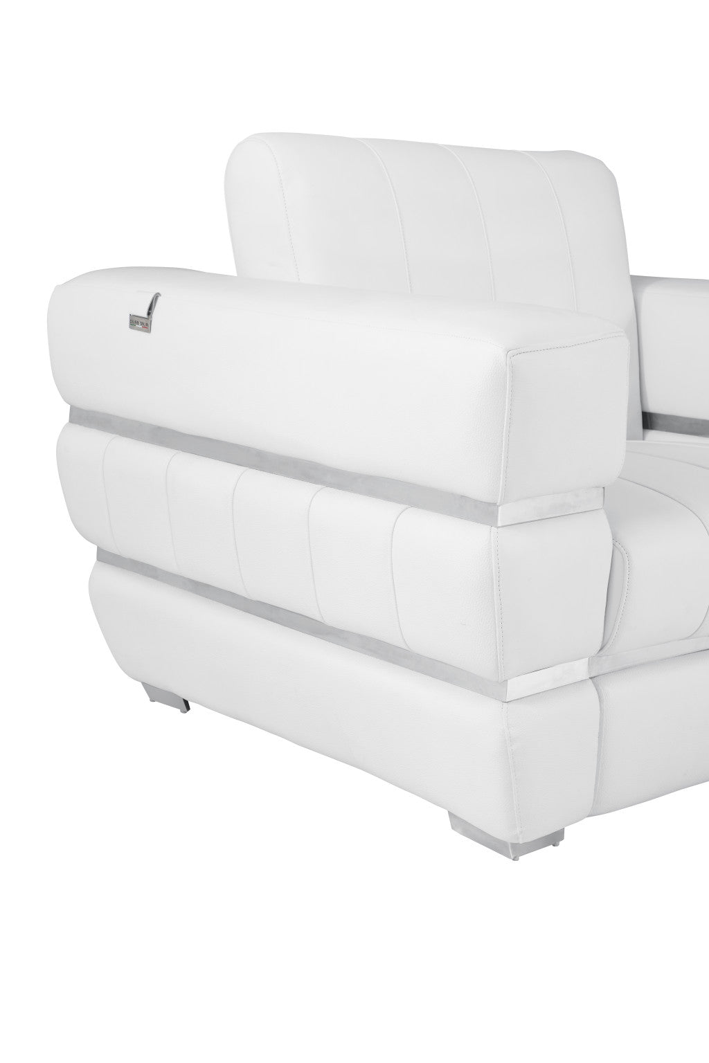 89" White And Silver Genuine Leather Sofa