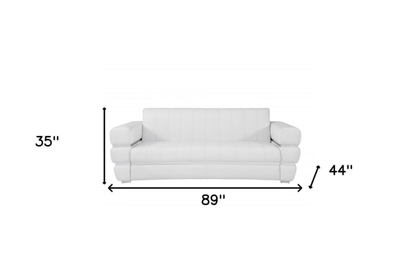 89" White And Silver Genuine Leather Sofa