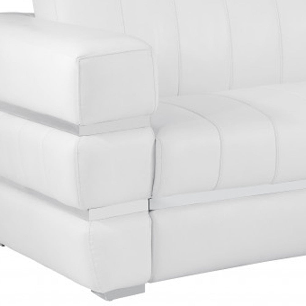 89" White And Silver Genuine Leather Sofa