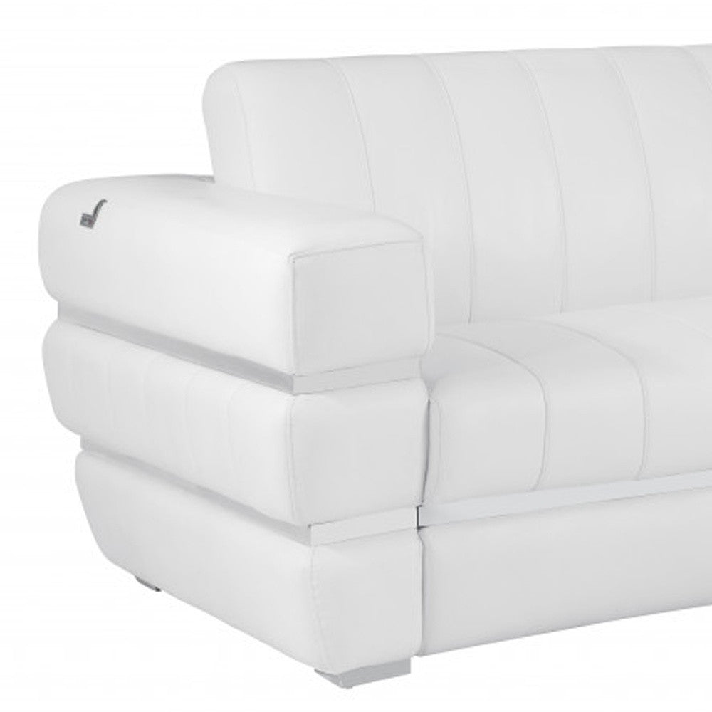 89" White And Silver Genuine Leather Sofa