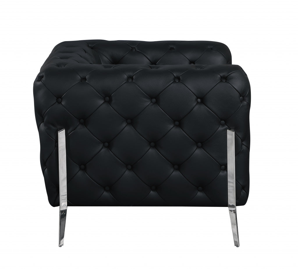 93" Black And Silver Genuine Leather Sofa