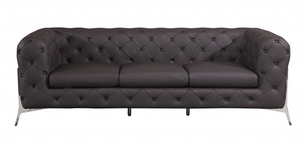 93" Brown And Silver Sofa