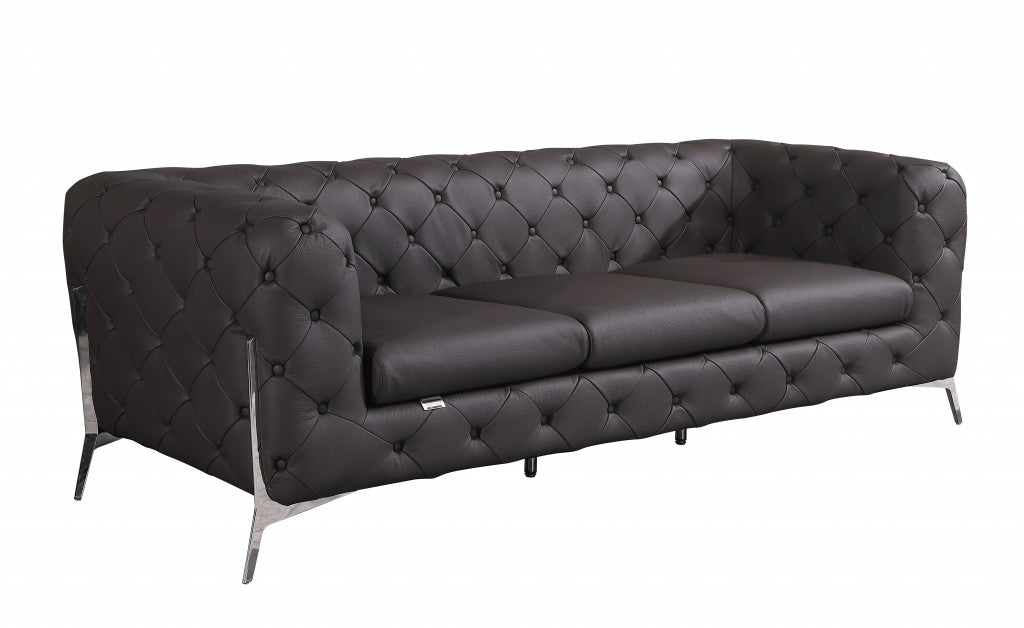 93" Brown And Silver Sofa