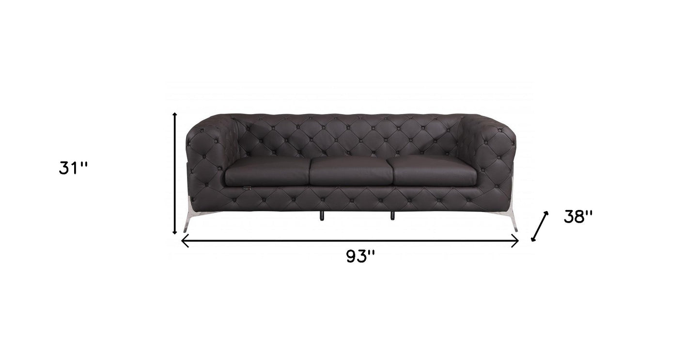 93" Brown And Silver Sofa