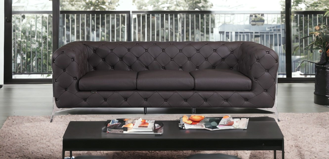 93" Brown And Silver Sofa