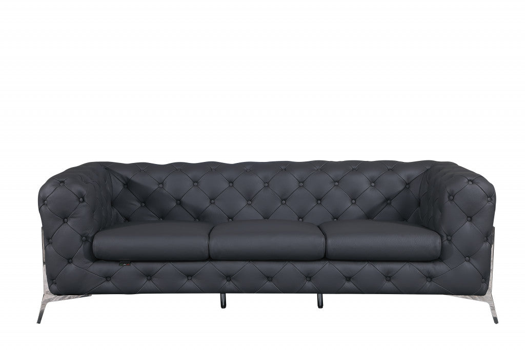 93" Dark Gray And Silver Sofa