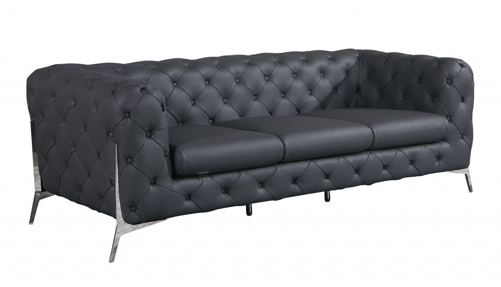93" Dark Gray And Silver Sofa