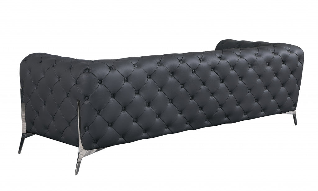 93" Dark Gray And Silver Sofa