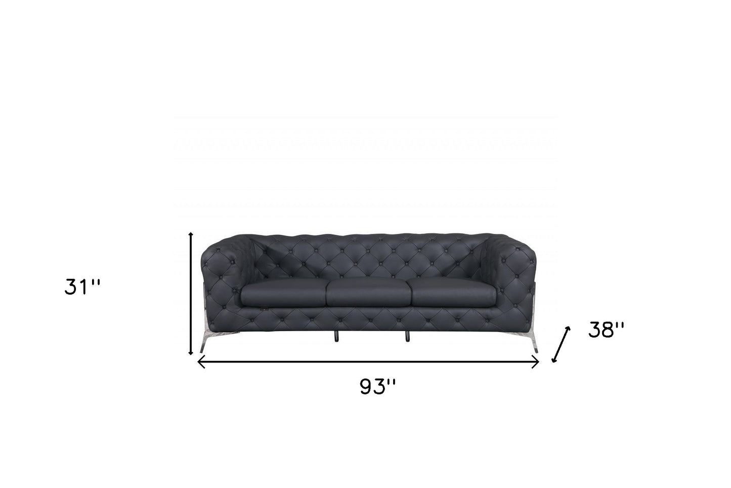 93" Dark Gray And Silver Sofa
