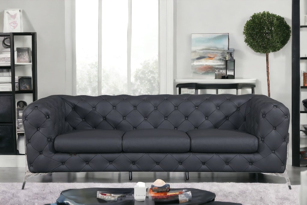 93" Dark Gray And Silver Sofa