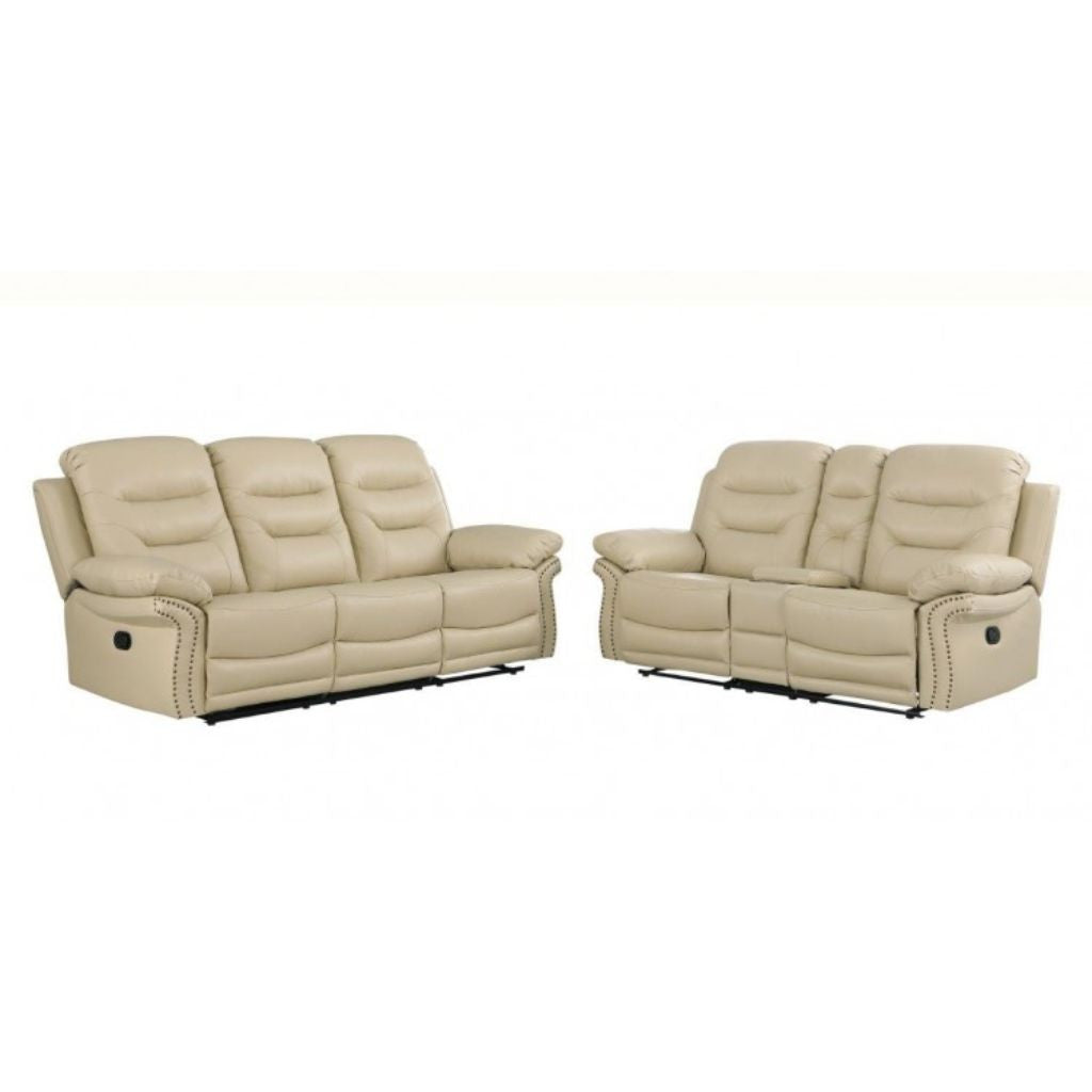 Two Piece Indoor Beige Italian Leather Five Person Seating Set