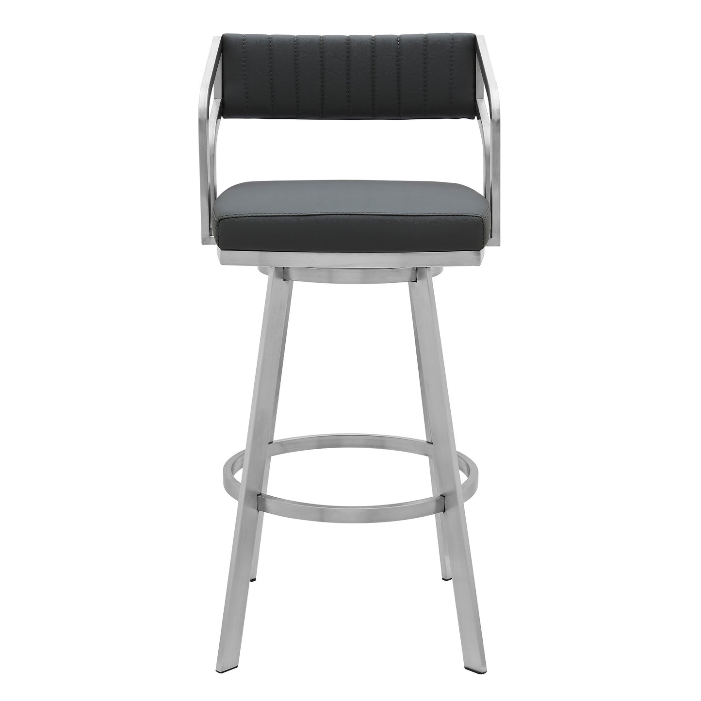 30" Timeless Slate Grey Faux Leather Silver Finish Swivel Counter Stool