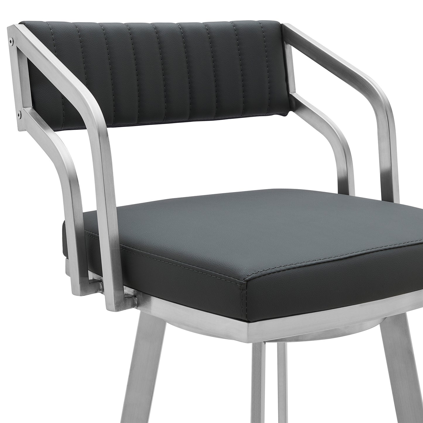 30" Timeless Slate Grey Faux Leather Silver Finish Swivel Counter Stool