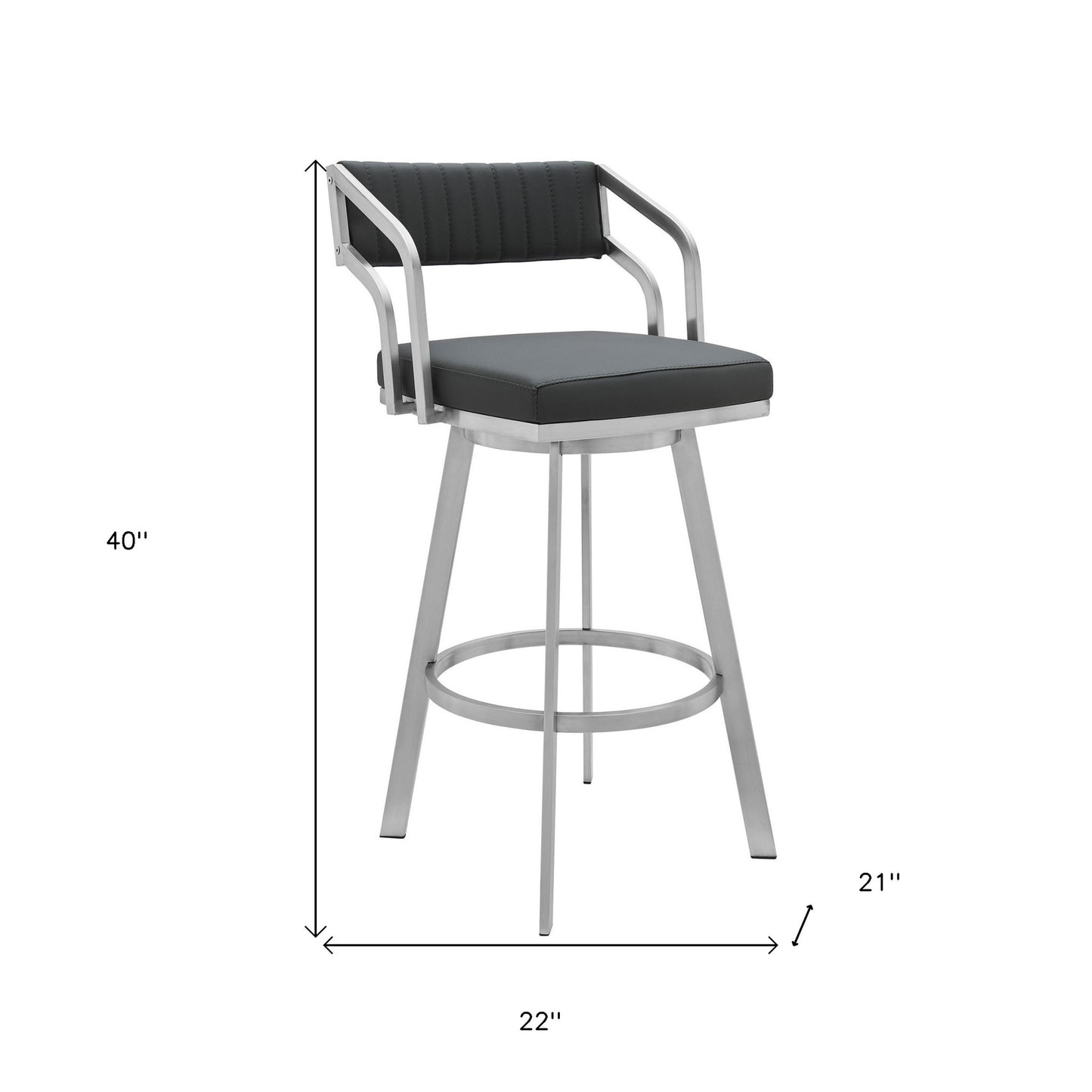 30" Timeless Slate Grey Faux Leather Silver Finish Swivel Counter Stool
