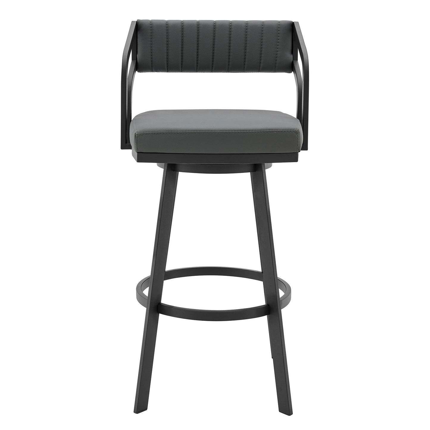 26" Timeless Slate Grey Faux Leather Silver Finish Swivel Counter Stool