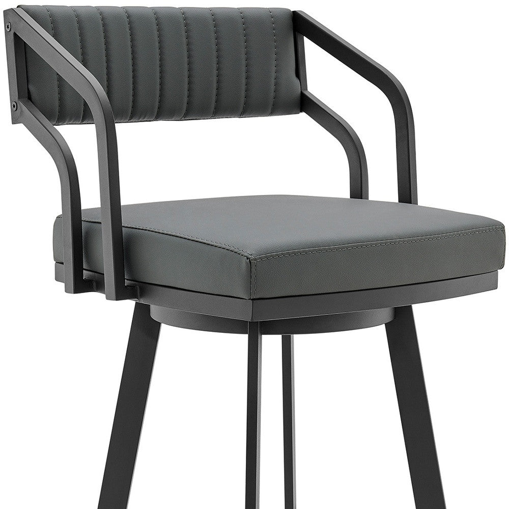 26" Timeless Slate Grey Faux Leather Silver Finish Swivel Counter Stool