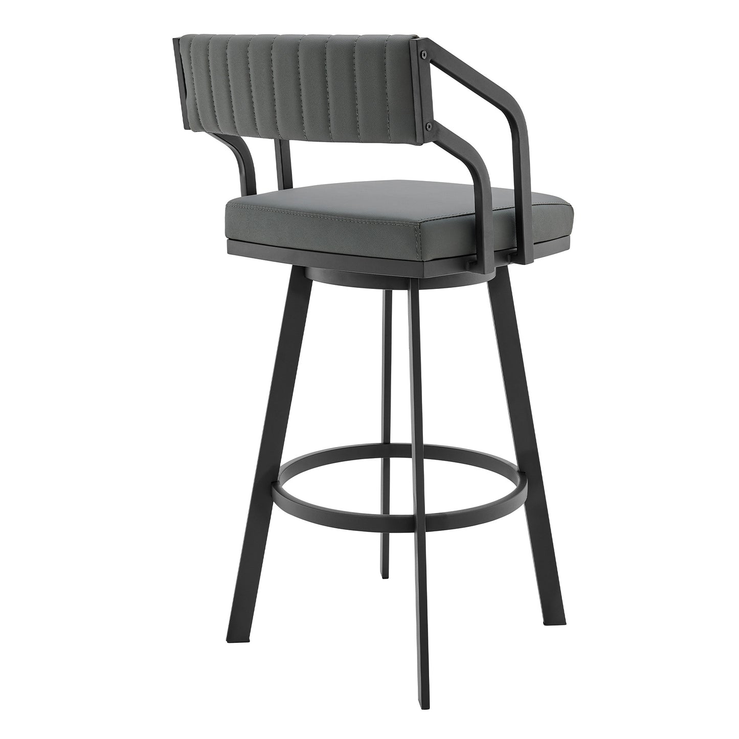 30" Timeless Slate Grey Faux Leather Silver Finish Swivel Counter Stool