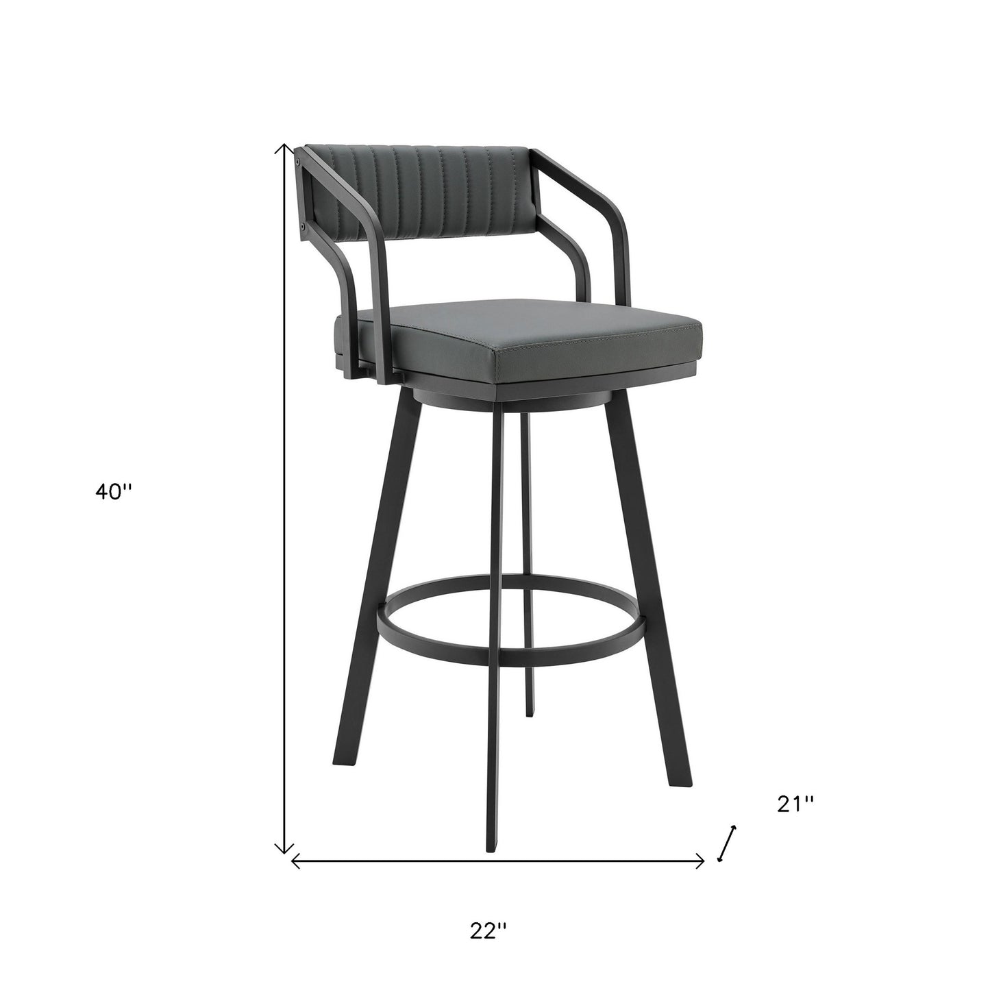 30" Timeless Slate Grey Faux Leather Silver Finish Swivel Counter Stool