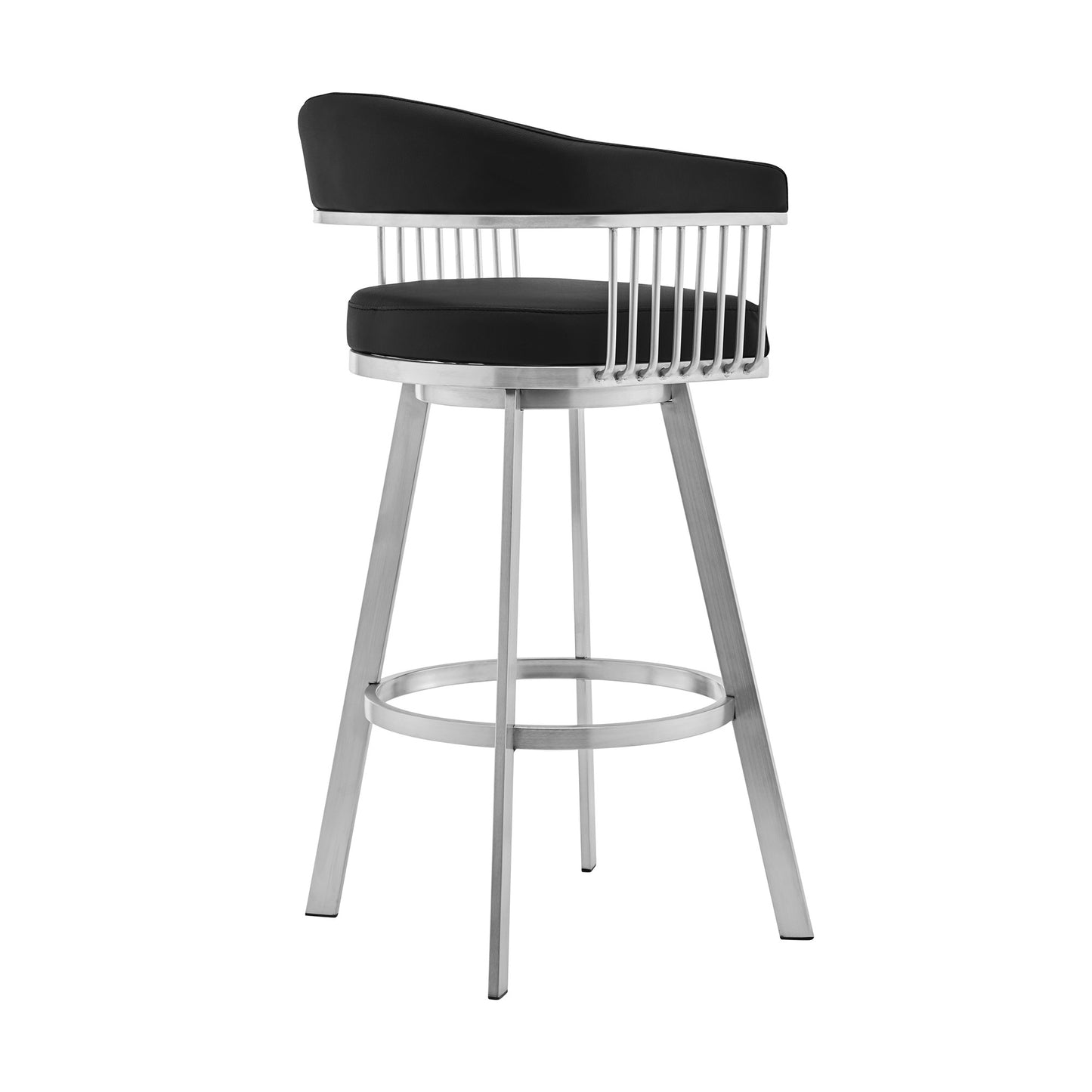 26" Mod Black Faux Leather Brushed Silver Finish Swivel Bar Stool