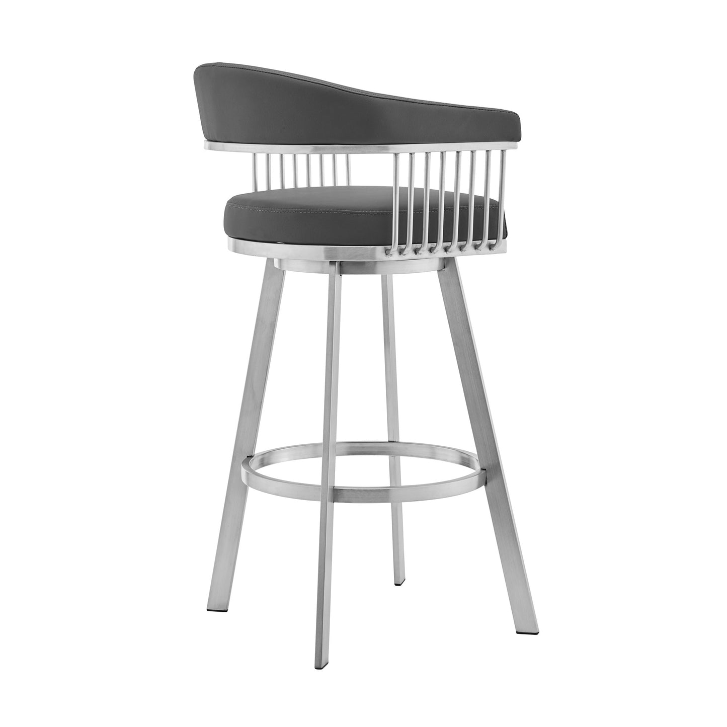 30" Mod Grey Faux Leather Brushed Silver Finish Swivel Bar Stool