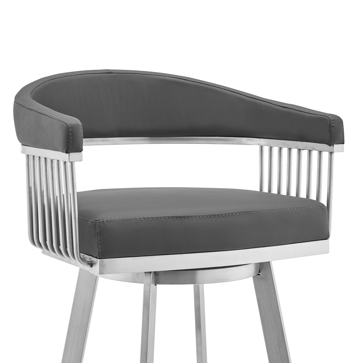 30" Mod Grey Faux Leather Brushed Silver Finish Swivel Bar Stool