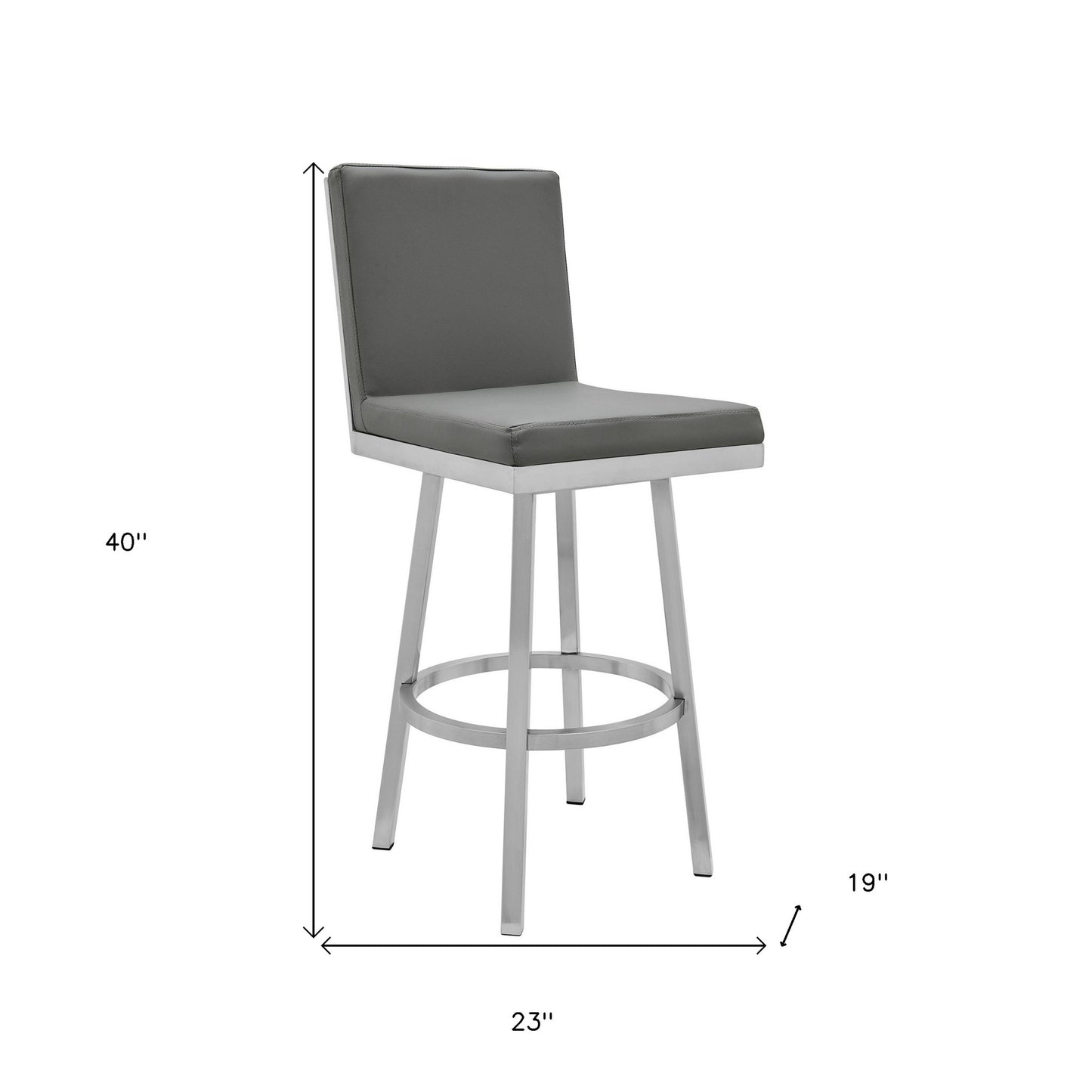 40" Gray Faux Leather And Iron Swivel Counter Height Bar Chair