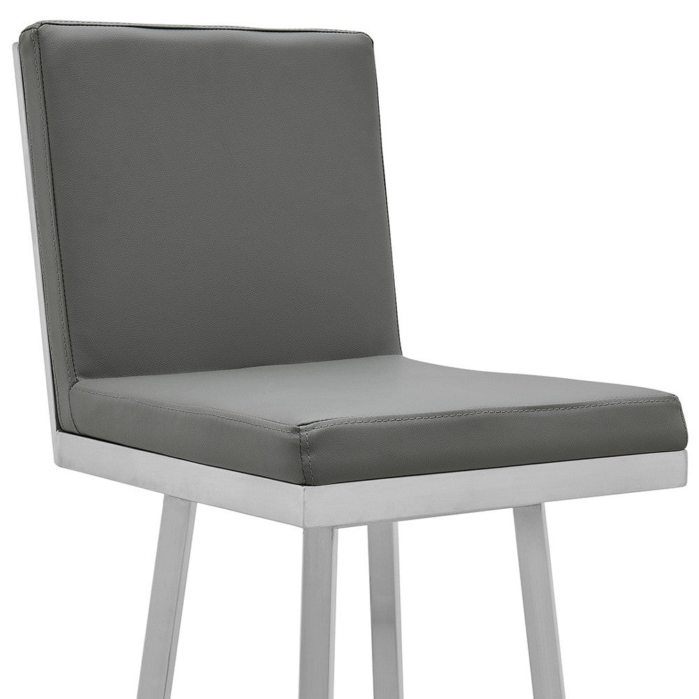 40" Gray Faux Leather And Iron Swivel Counter Height Bar Chair