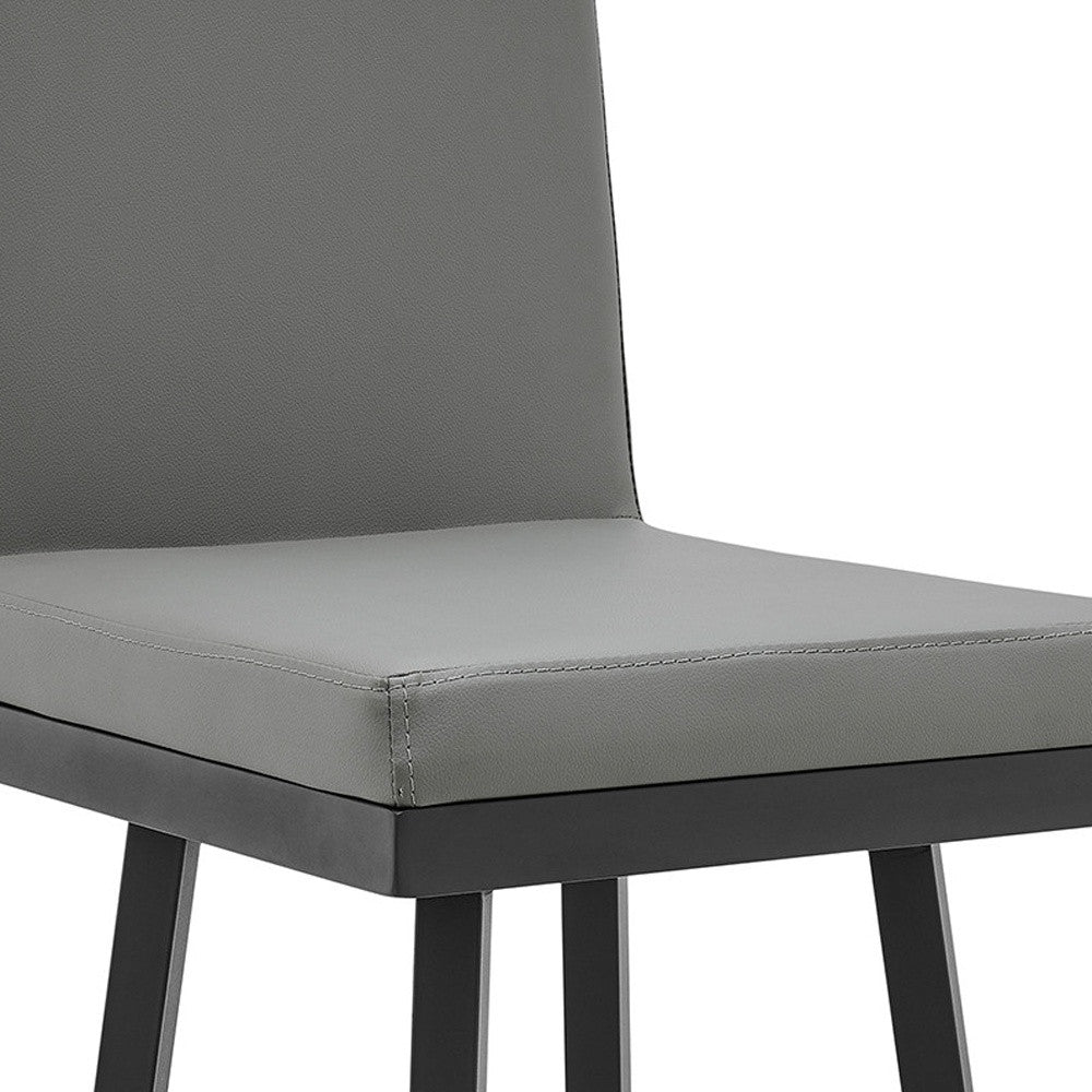 44" Gray Faux Leather And Iron Swivel Bar Height Chair