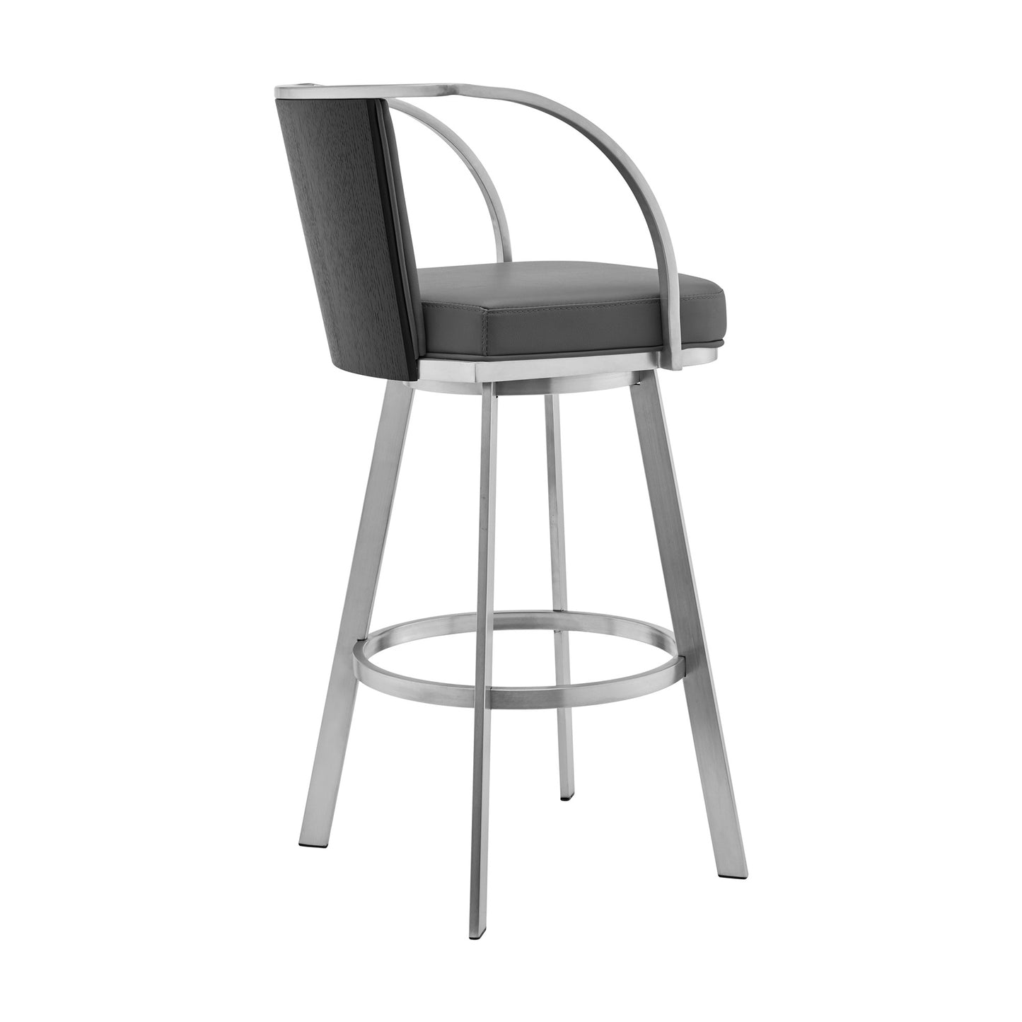 36" Gray Faux Leather And Iron Swivel Counter Height Bar Chair