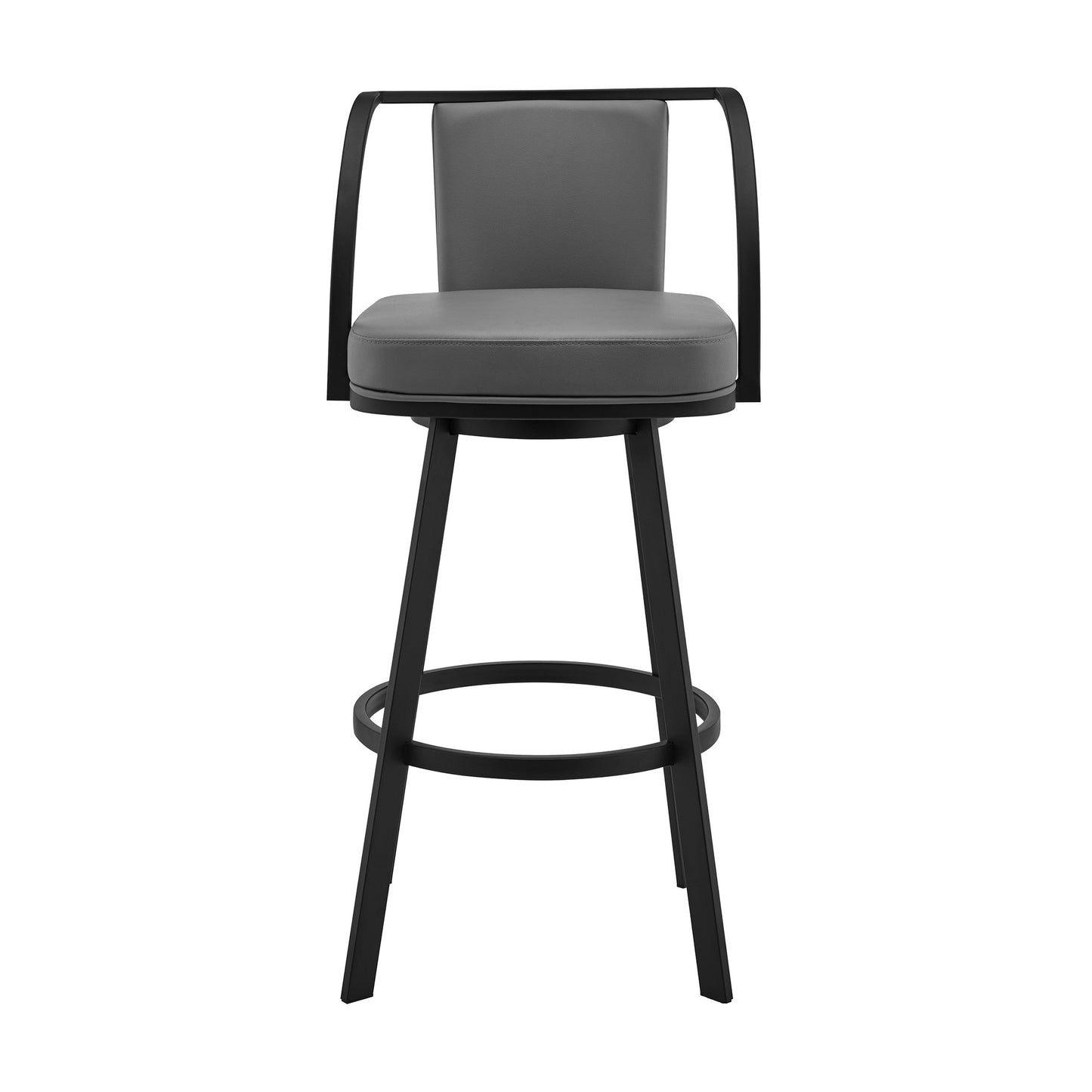 36" Gray Faux Leather And Iron Swivel Counter Height Bar Chair