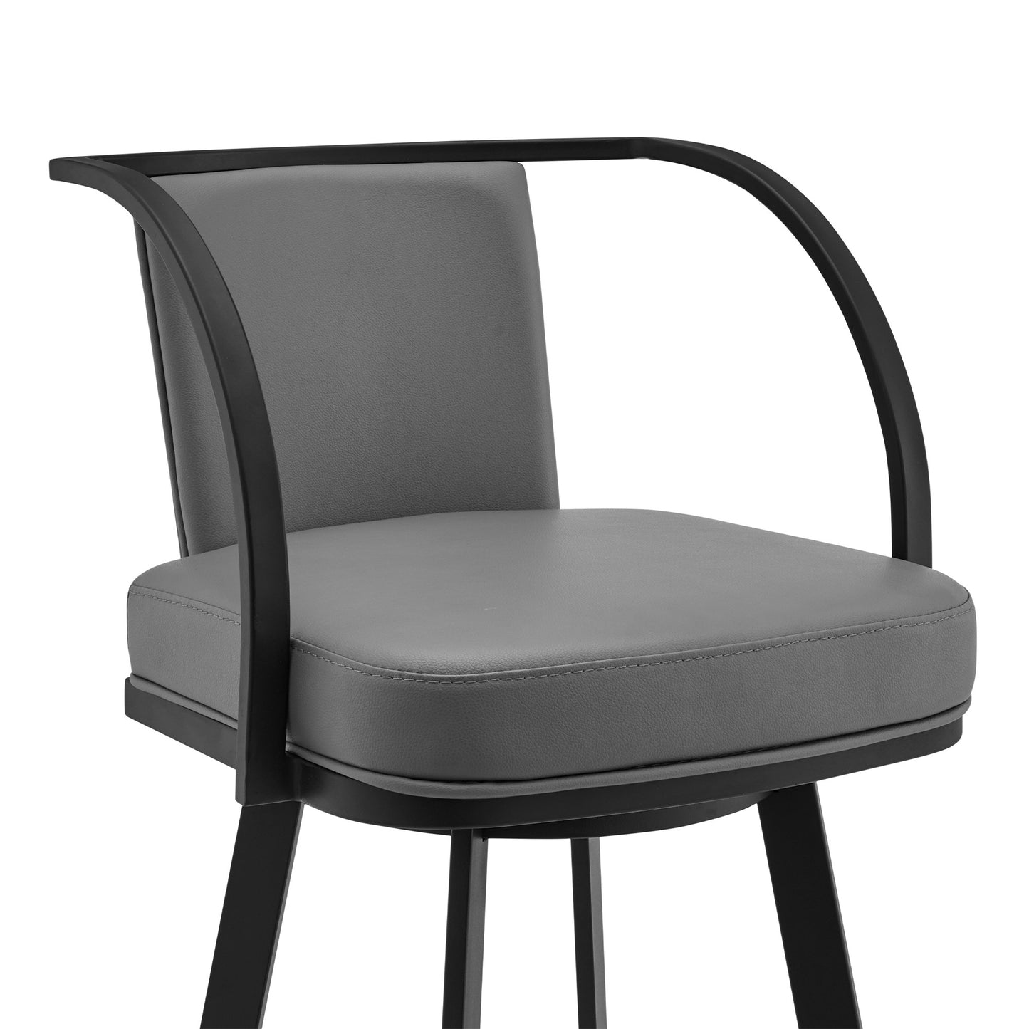 36" Gray Faux Leather And Iron Swivel Counter Height Bar Chair