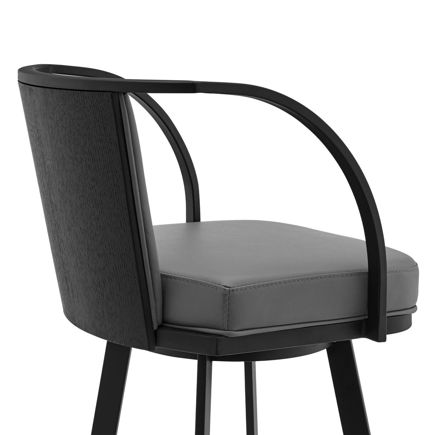 36" Gray Faux Leather And Iron Swivel Counter Height Bar Chair
