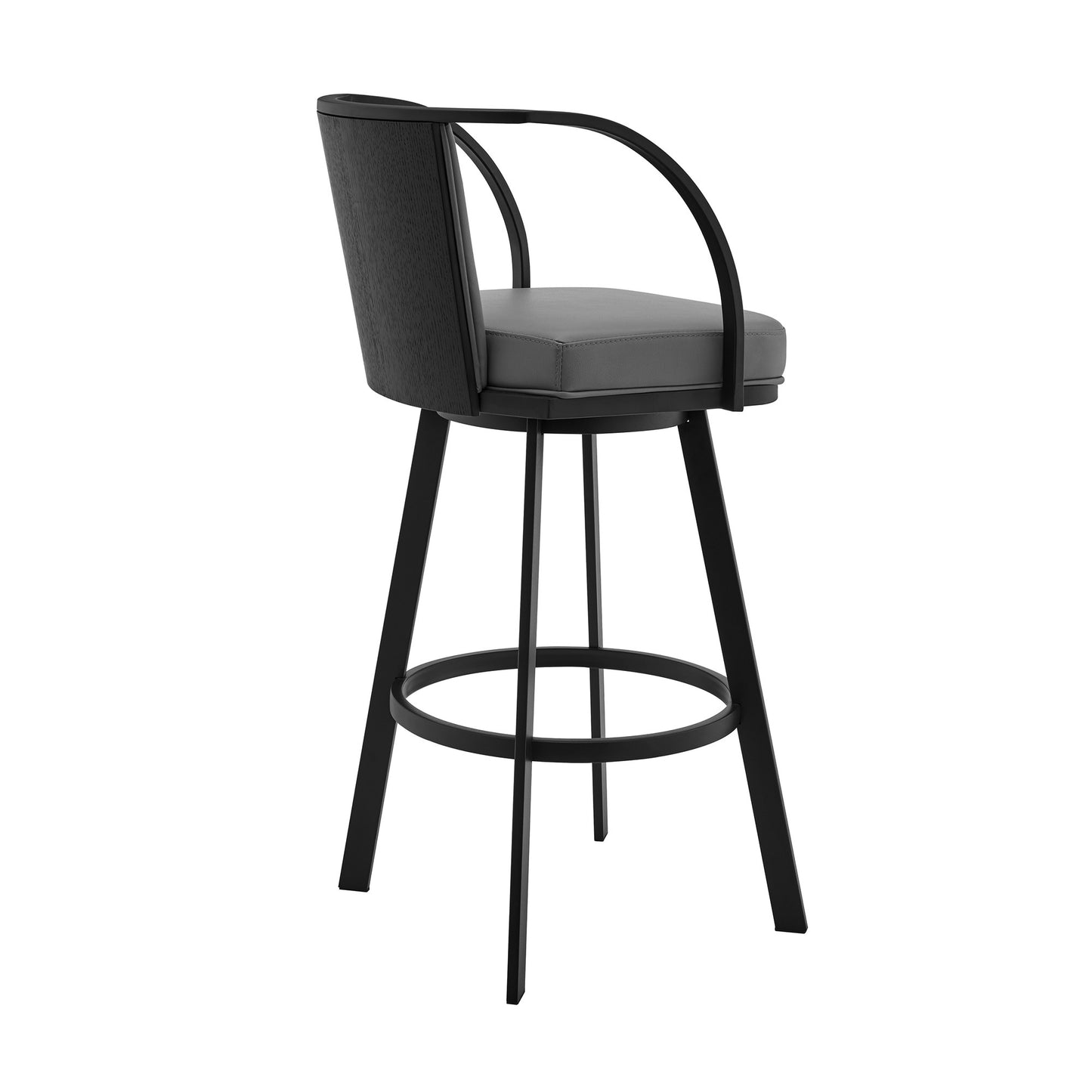 36" Gray Faux Leather And Iron Swivel Counter Height Bar Chair