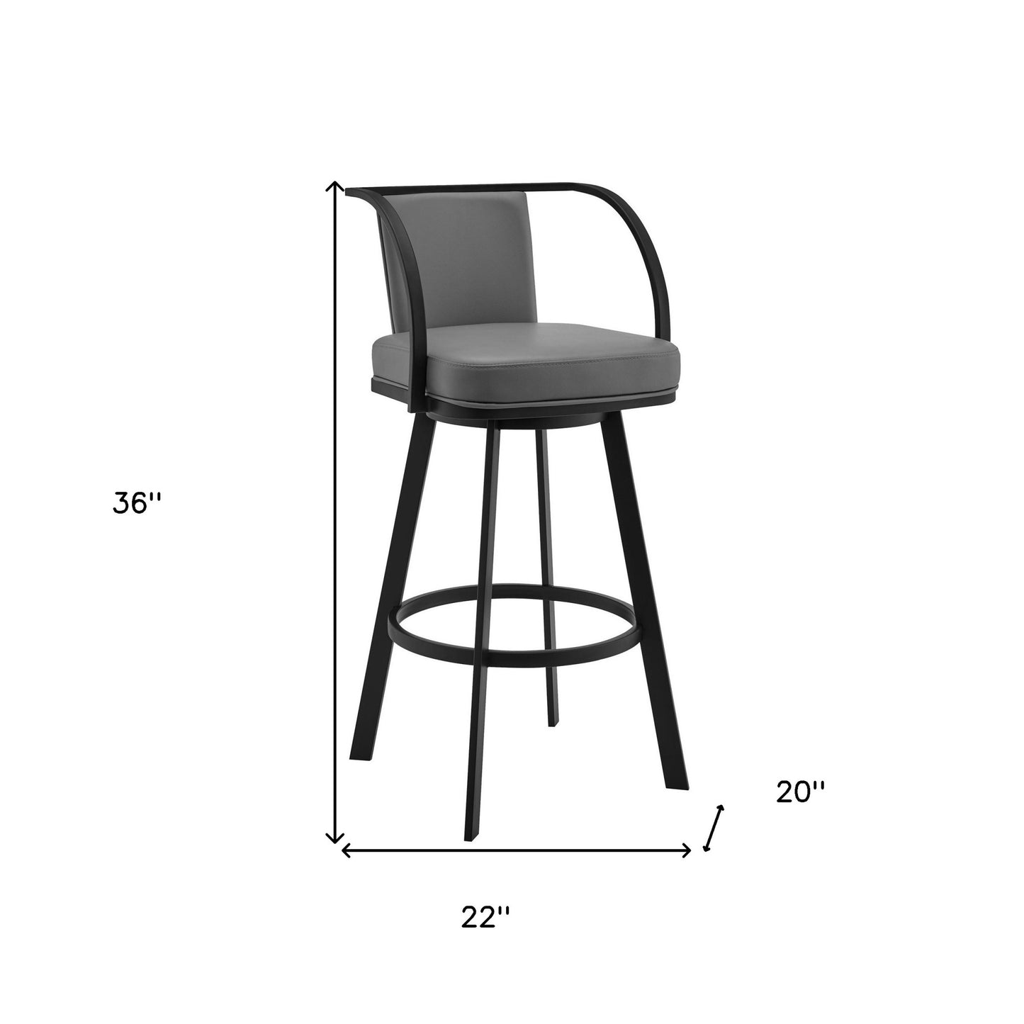 36" Gray Faux Leather And Iron Swivel Counter Height Bar Chair