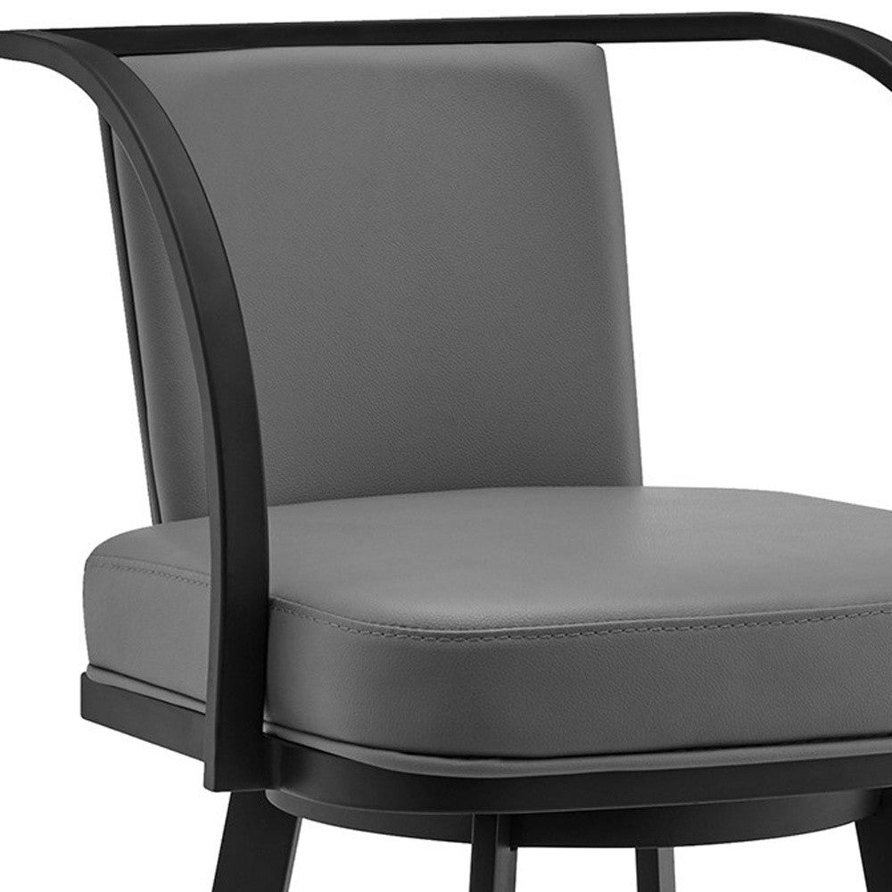 36" Gray Faux Leather And Iron Swivel Counter Height Bar Chair