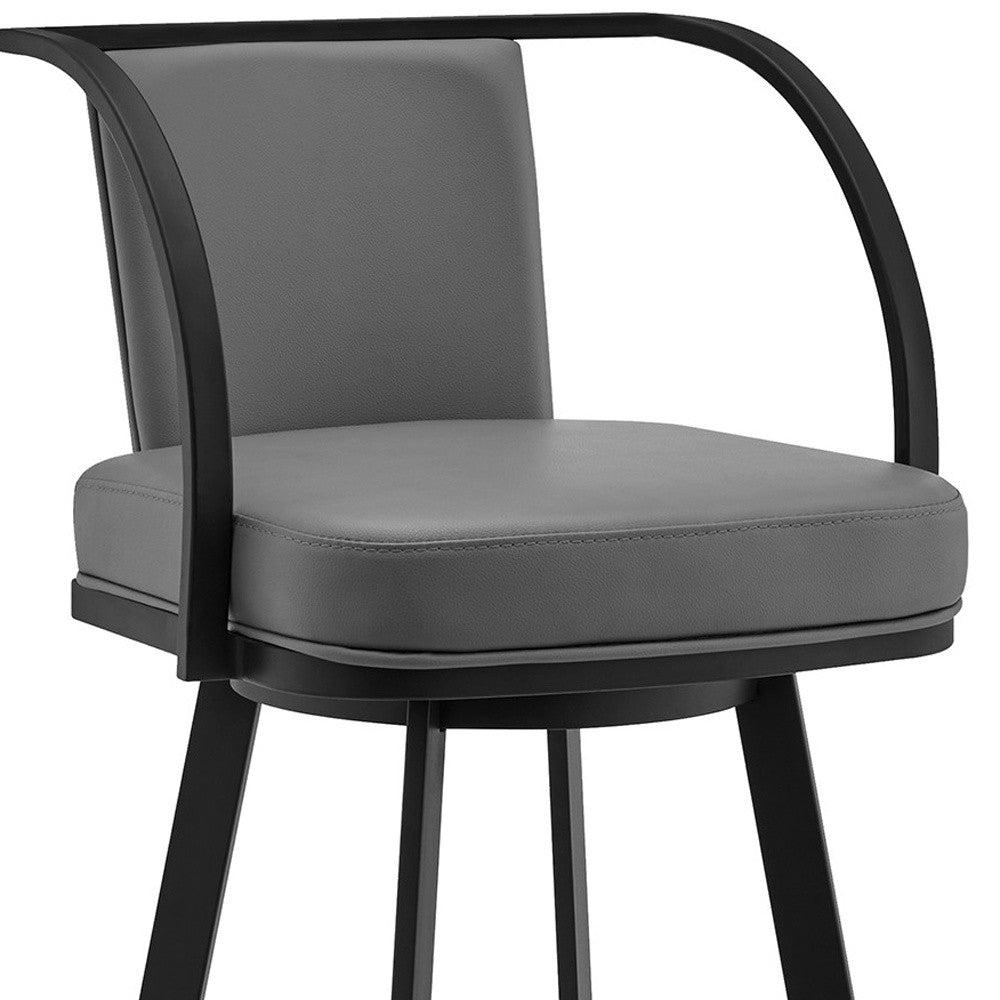 36" Gray Faux Leather And Iron Swivel Counter Height Bar Chair