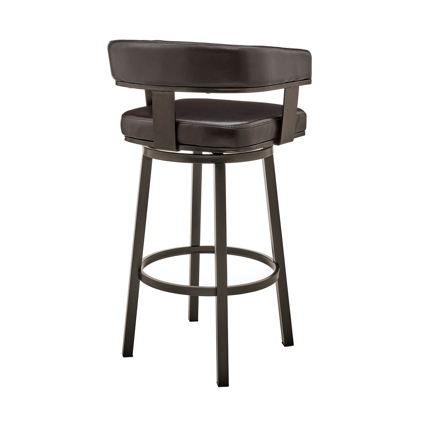 38" Chocolate Faux Leather And Iron Swivel Low Back Bar Height Chair