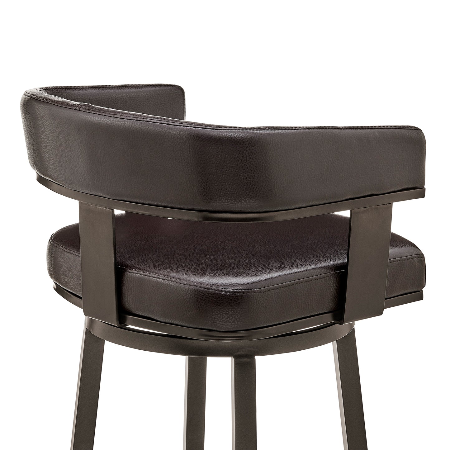 38" Chocolate Faux Leather And Iron Swivel Low Back Bar Height Chair
