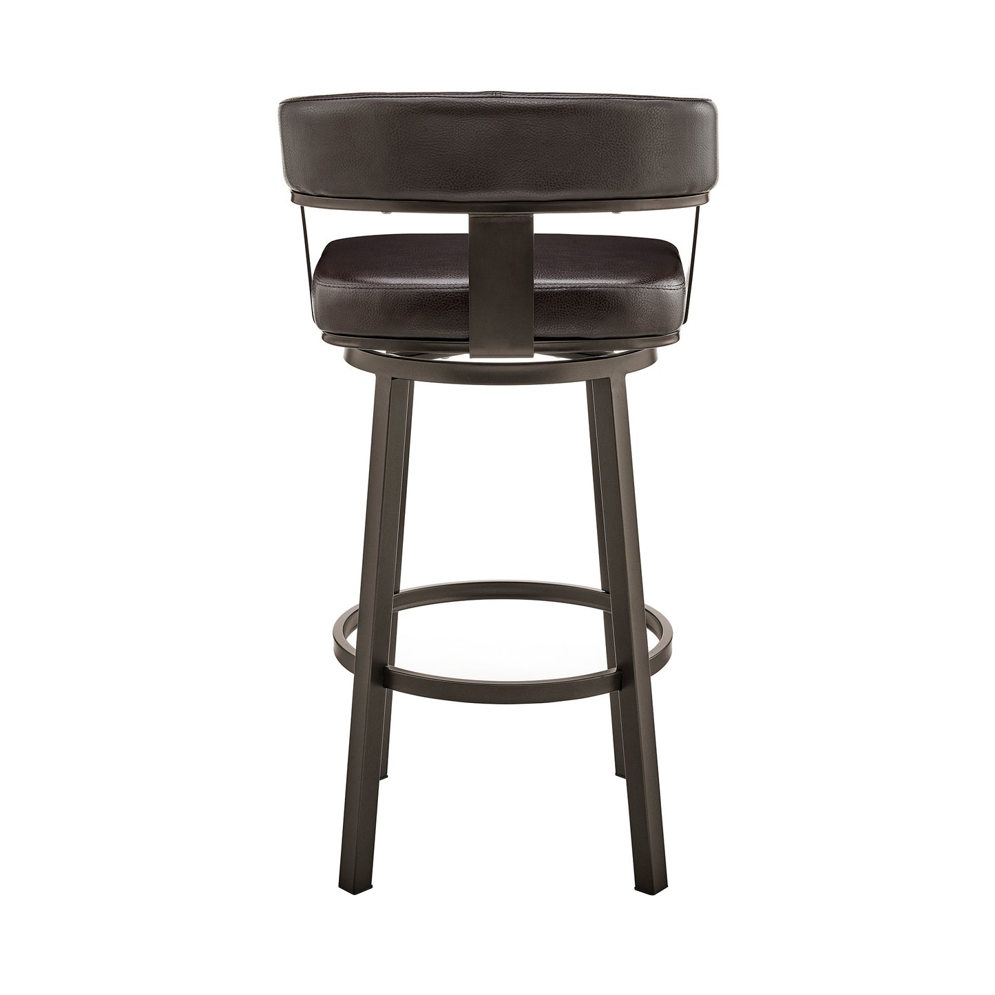 38" Chocolate Faux Leather And Iron Swivel Low Back Bar Height Chair