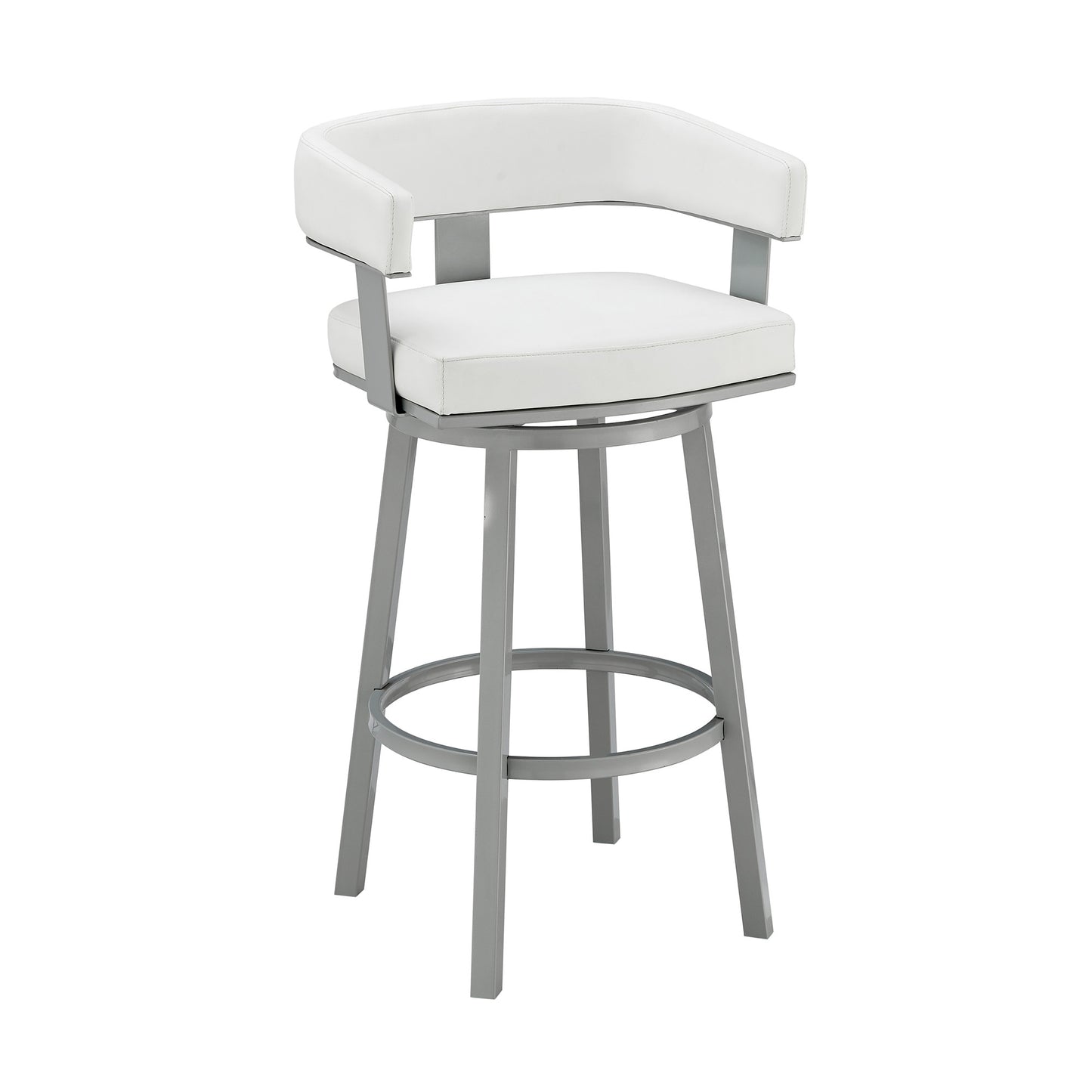 34" White Faux Leather And Iron Swivel Low Back Counter Height Bar Chair