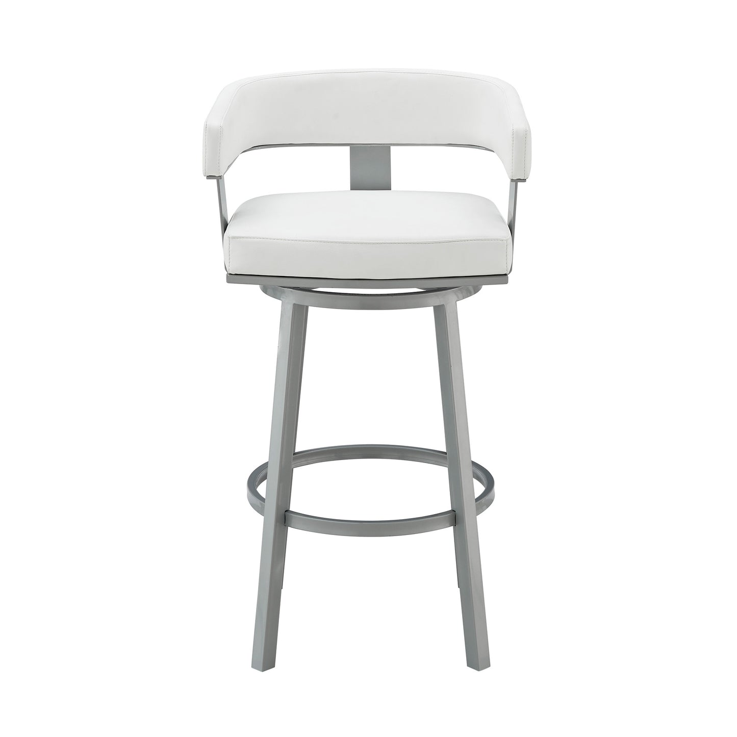 34" White Faux Leather And Iron Swivel Low Back Counter Height Bar Chair